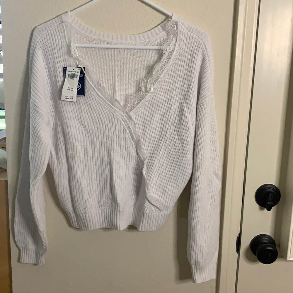 Hollister Lace Reversible White Sweater. Size S.